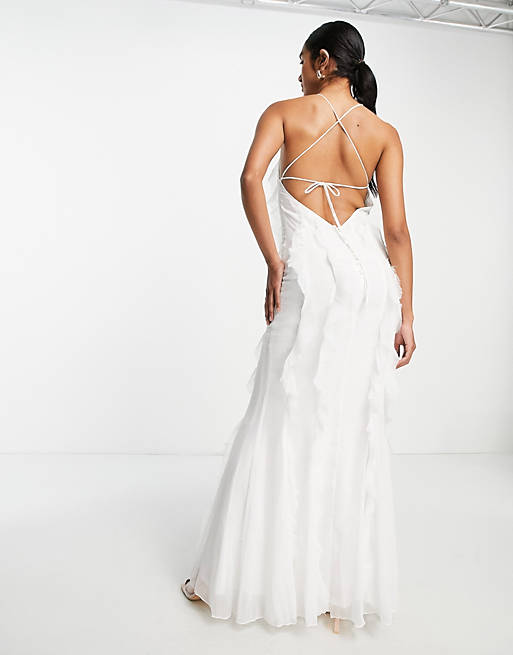 ASOS DESIGN maxi dress with bias ruffle detail in white |