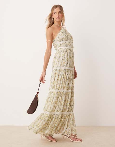 ASOS DESIGN halter maxi dress with embroidery trim in ditsy floral print - view 1