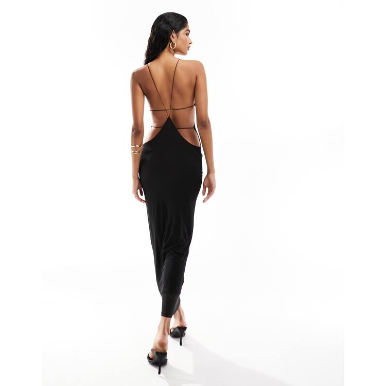 ASOS DESIGN halter maxi dress with extreme cut out back detail in black