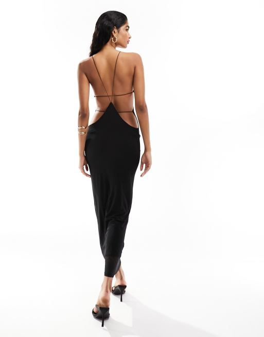 ASOS DESIGN halter maxi dress with extreme cut out back detail in black