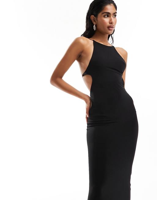 Black Halter Backless Maxi Dress With Back Straps – Free From Label