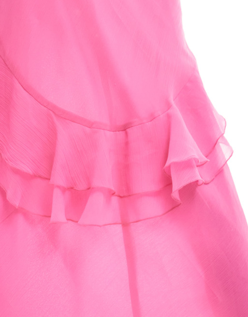 ASOS Design halter maxi dress with ruffle detail and high low hem in pink