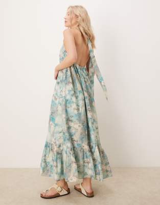 ASOS DESIGN HALTER MAXI DRESS WITH RUFFLE HEM 