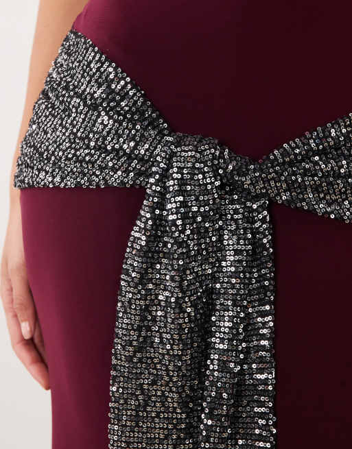 ASOS DESIGN halter maxi-jurk met paillettensjerp in zwart, 4 van 4