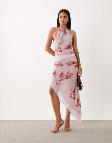 ASOS DESIGN halter maxi skirt set in pink floral - view 1