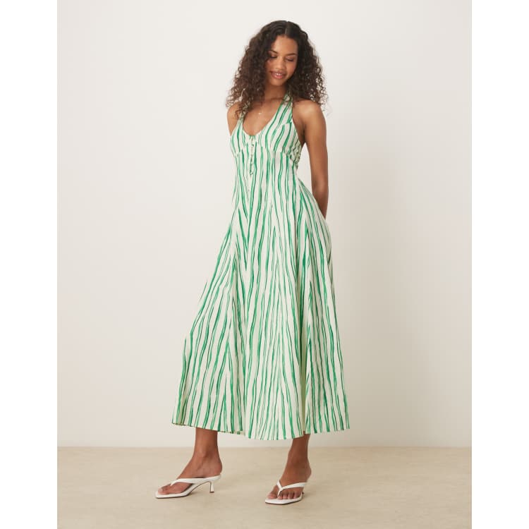ASOS DESIGN halter midaxi dress with godet hem in green stripe | ASOS