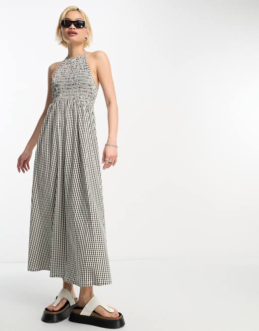 ASOS DESIGN halter midaxi dress with shirred bodice in mono