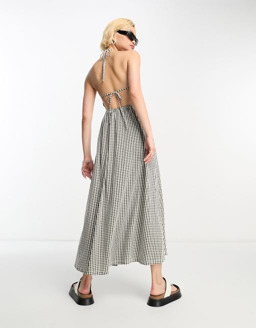 black cut out halter dress Scarf-Detail Cut-Out Halterneck Maxi Dress in Black