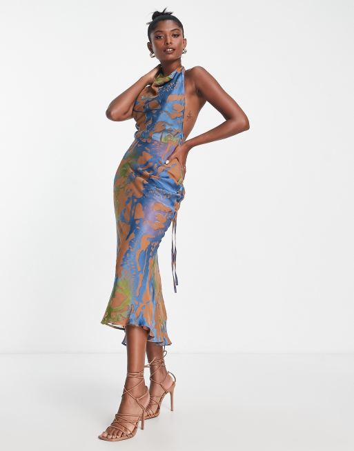 Asos blue floral midi dress sale