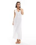 [ASOS DESIGN] ASOS DESIGN halter midi dress with button front in white 10 WHITE