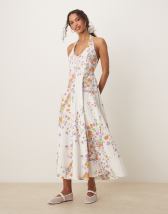 Miss Selfridge drop waist denim mini dress in mid wash