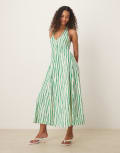 [ASOS DESIGN] ASOS DESIGN halter midi dress with godet hem in green stripe 18 Green Stripe