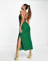ASOS DESIGN washed twist side waist maxi dress with cut out back in forest  green