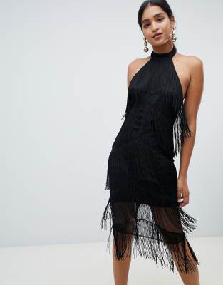 asos black fringe dress