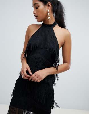 halter neck fringe dress