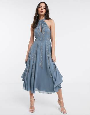 blue midi dress asos