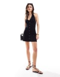 [ASOS DESIGN] ASOS DESIGN halter mini dress with button front in black 18 BLACK