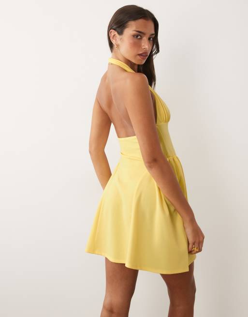 ASOS DESIGN halter mini dress with gathered sides in buttermilk, 2 of 4