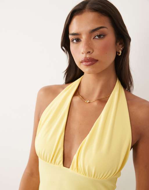 ASOS DESIGN halter mini dress with gathered sides in buttermilk | ASOS