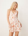 [ASOS DESIGN] ASOS DESIGN halter mini dress with godet hem in chilli print-Red 8 Print