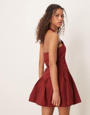 Asos Design Halter Mini Dress With Ruffle Hem In Red