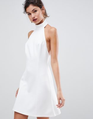 halter white mini dress