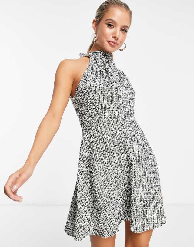 ASOS DESIGN halter mini sculpted dress in khaki boucle