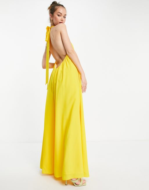 Yellow cheap halter jumpsuit