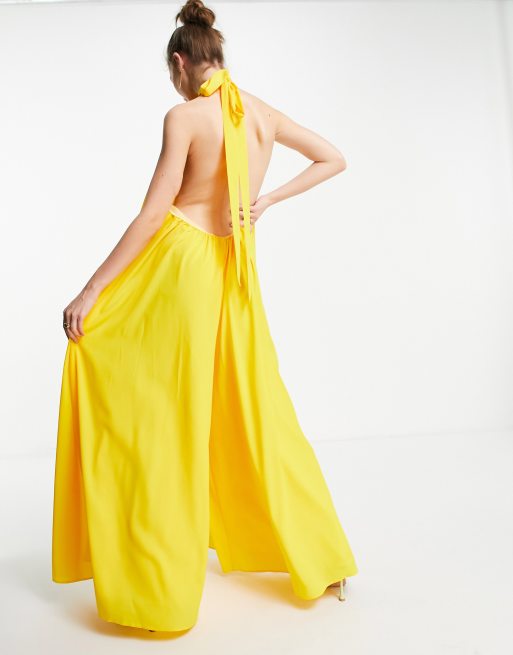 Yellow cheap halter jumpsuit