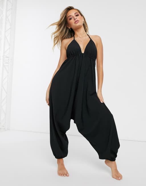 ASOS DESIGN halter neck beach harem jumpsuit in crinkle chiffon