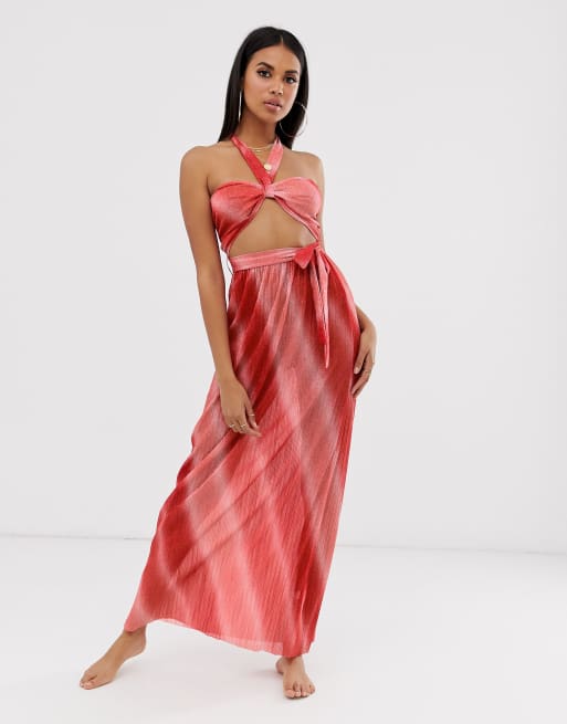 ASOS DESIGN halter neck beach maxi dress with cut out waist in ombre