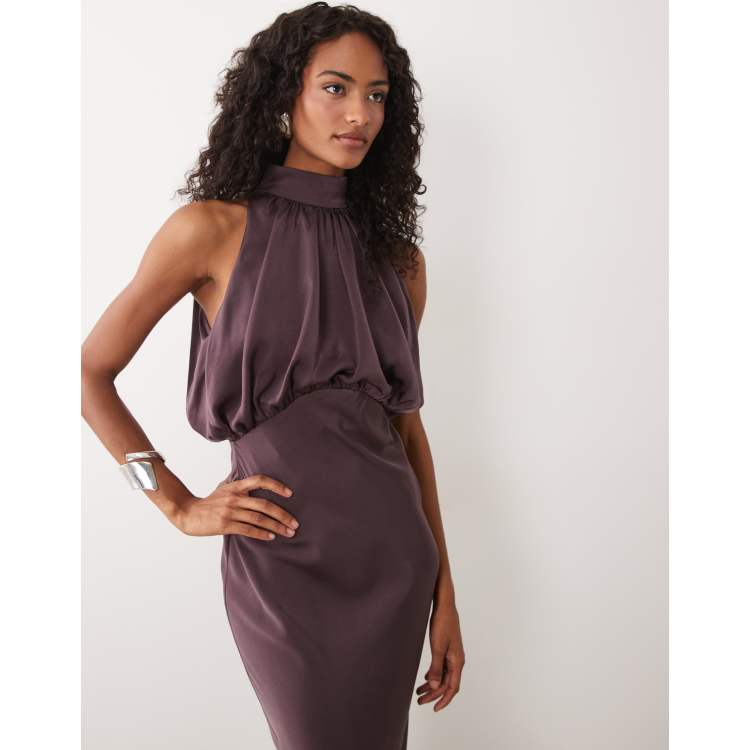 asos brown satin dress ASOS DESIGN contrast bust cup frill satin midi dress in brown