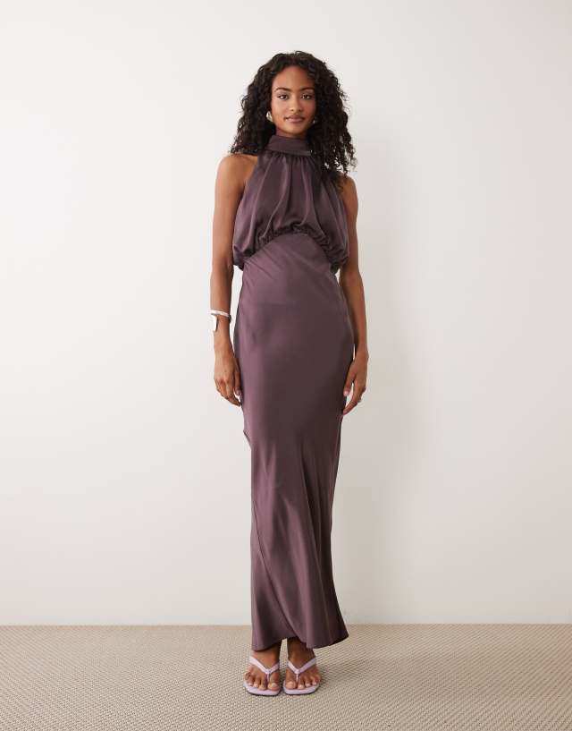 blouson halter dress ASOS Design - Neck Satin Maxi - Women - Polyester - 12 US Drop: CW30 2025