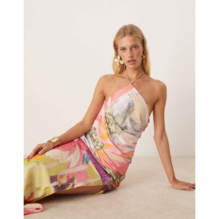 asos floral halter dress ASOS Design - Halter Trapeze Midi Dress - Women - Cotton/Spandex - 12 US