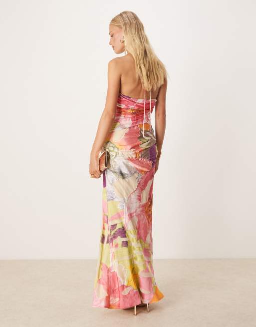 ASOS DESIGN halter neck burnout embellished maxi dress in floral print