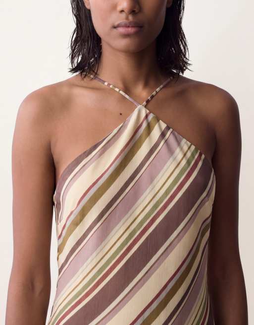 ASOS DESIGN halter neck chiffon maxi dress in multi stripe, 3 of 4