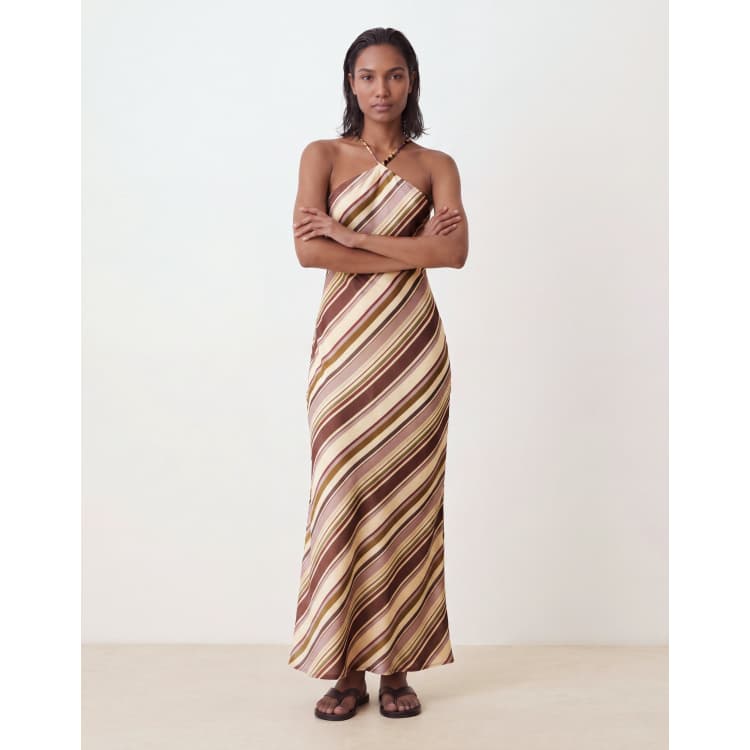 ASOS DESIGN halter neck chiffon maxi dress in multi stripes
