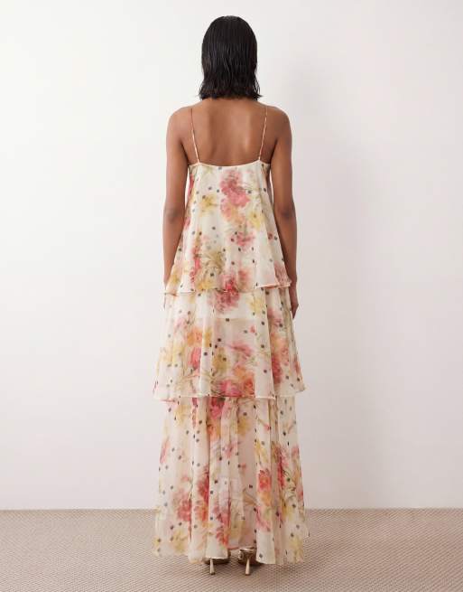 ASOS DESIGN halter neck chiffon maxi dress in pink and white floral print, 2 of 4