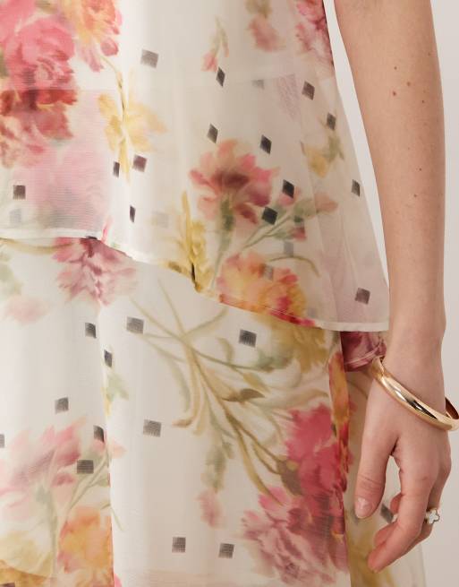 ASOS DESIGN halter neck chiffon midi dress in pink and white floral print |  ASOS