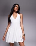 [ASOS DESIGN] ASOS DESIGN halter neck corset detail mini dress with godets in ivory-White 14 ivory