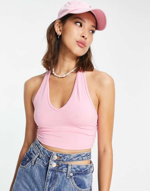 Asos pink crop top online