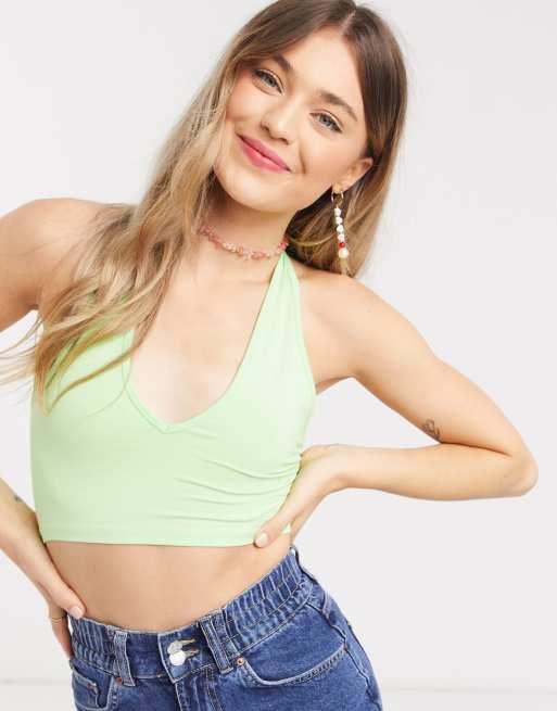 ASOS DESIGN crop top with halter neck in black