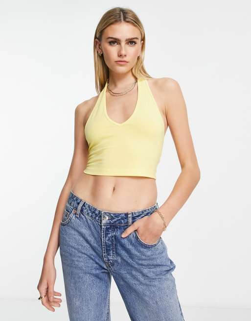 ASOS DESIGN halter neck crop top in yellow