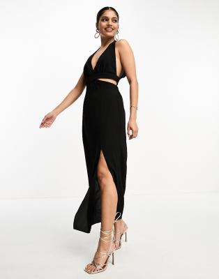 ASOS DESIGN halter cut out mesh mini dress in black, £26.00