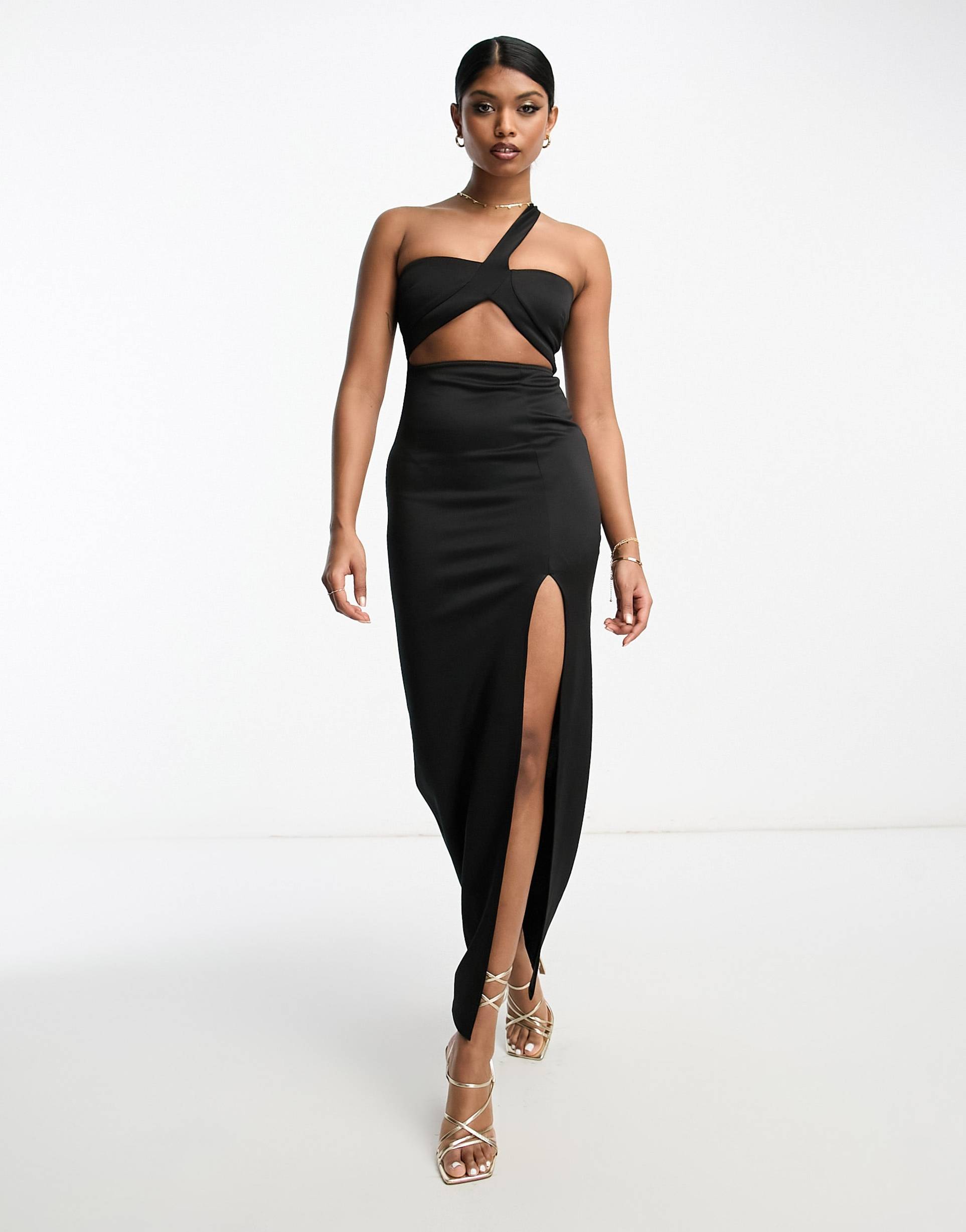 asos design halter neck cut-out midi dress in black