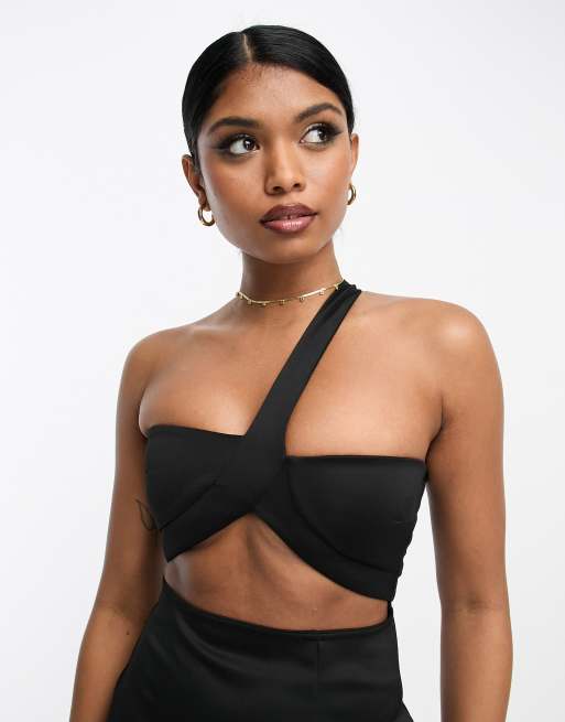 ASOS DESIGN Petite halter neck crop top in black