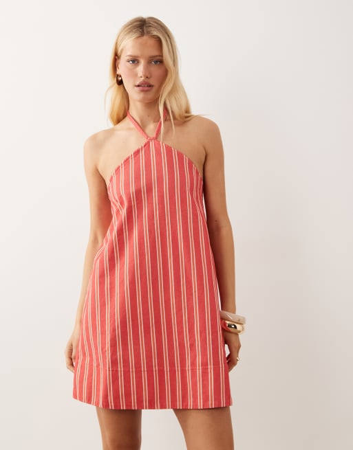 Asos Design halter neck denim mini dress in stripe, 2 of 4