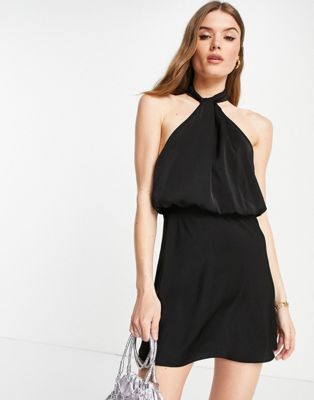 ASOS DESIGN halter neck detail mini dress in black