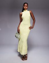 ASOS DESIGN satin tie neck detail maxi slip dress in buttermilk