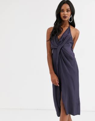 ASOS DESIGN halter neck drape waist midi dress in satin | ASOS